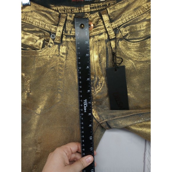 NWT MYSTIQ Womens High Waisted Jeans SZ 3 Unique Gold Spray Paint Look $66 MSRP - Picture 13 of 16